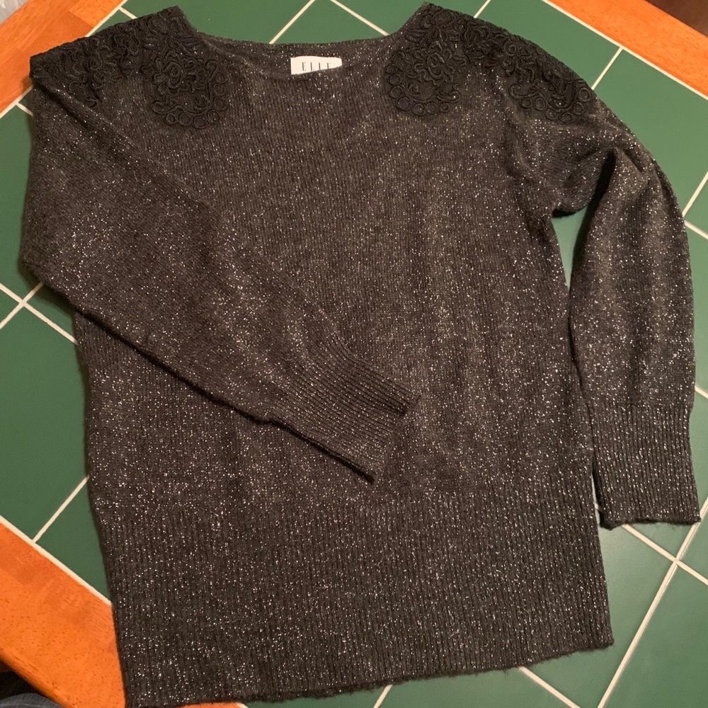 Elle Sweater With Black Lace Shoulder Detail